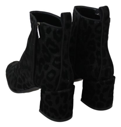 Dolce & Gabbana - Elegant Black Leopard Print Short Boots