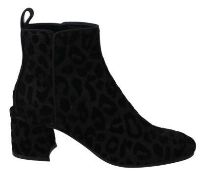 Dolce & Gabbana - Elegant Black Leopard Print Short Boots