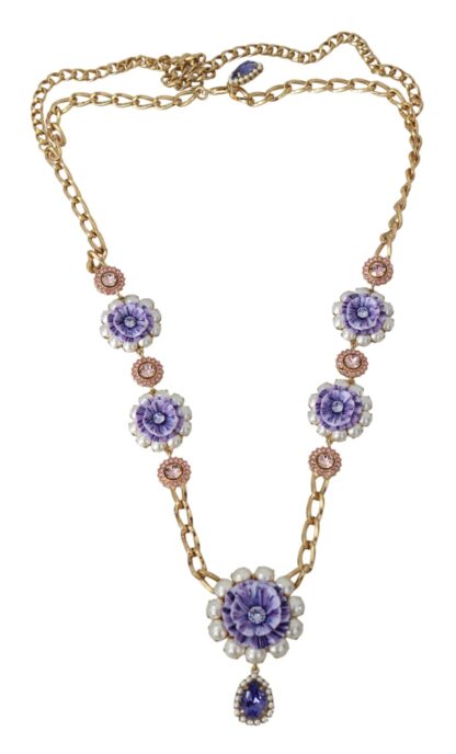 Dolce & Gabbana - Elegant Gold-Tone Charm Necklace with Floral Motif