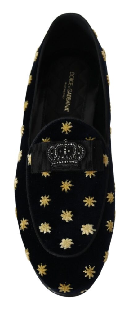 Dolce & Gabbana - Elegant Velvet Crown Embroidery Loafers