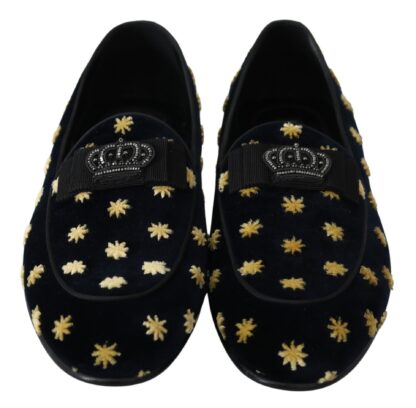 Dolce & Gabbana - Elegant Velvet Crown Embroidery Loafers