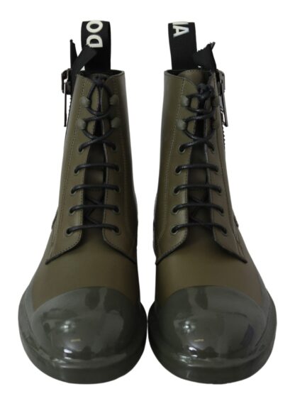 Dolce & Gabbana - Chic Military Green Leather Ankle Boots