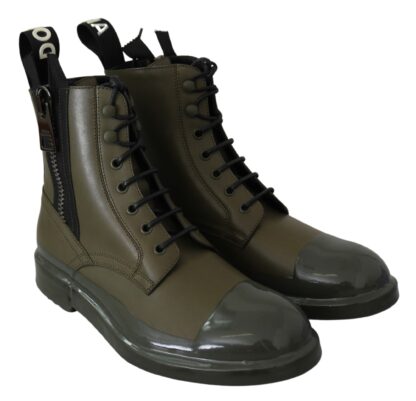 Dolce & Gabbana - Chic Military Green Leather Ankle Boots