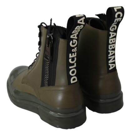 Dolce & Gabbana - Chic Military Green Leather Ankle Boots