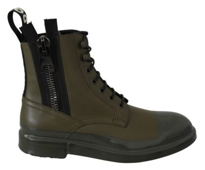 Dolce & Gabbana - Chic Military Green Leather Ankle Boots