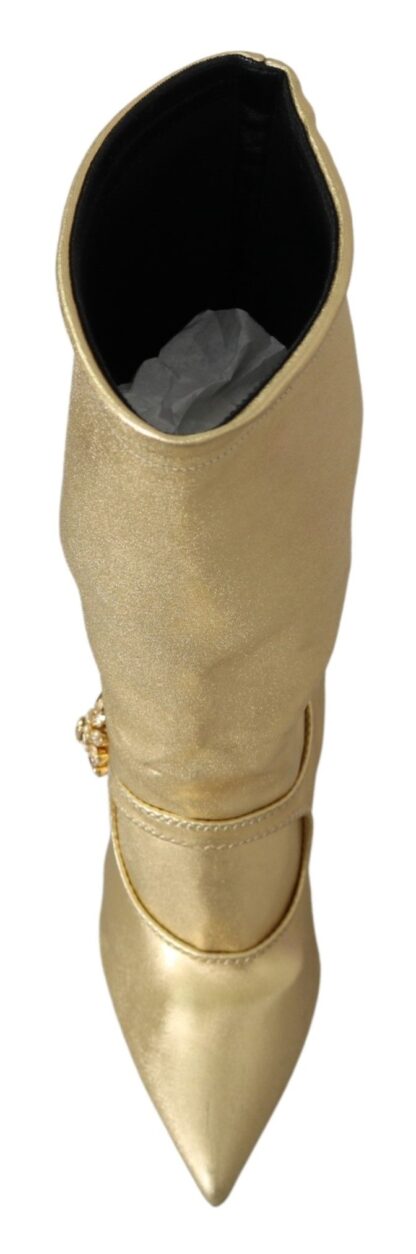 Dolce & Gabbana - Elegant Gold Ankle Boots Socks with Rhinestones