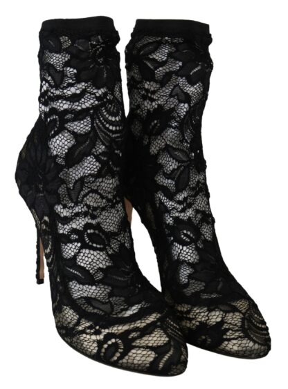 Dolce & Gabbana - Elegant Black Lace Stiletto Ankle Boots