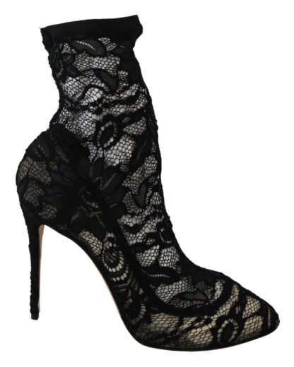 Dolce & Gabbana - Elegant Black Lace Stiletto Ankle Boots