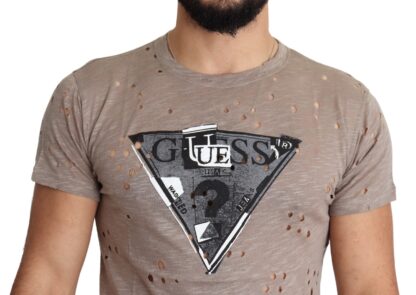 Guess - Chic Brown Cotton Stretch Round Neck Tee