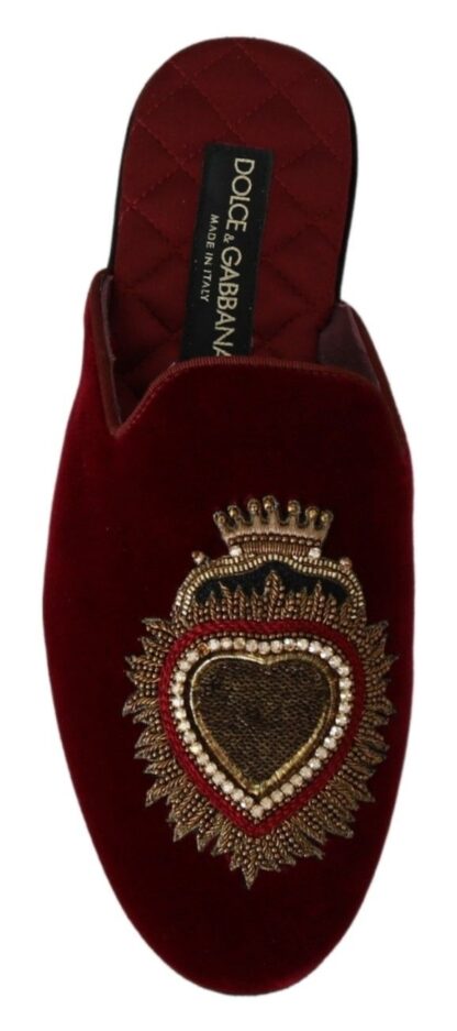 Dolce & Gabbana - Red Velvet Embroidered Slides