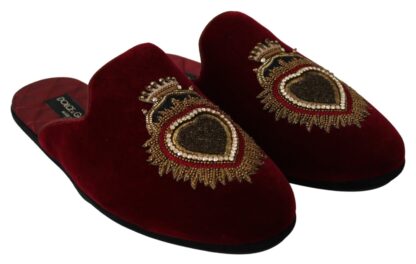 Dolce & Gabbana - Red Velvet Embroidered Slides