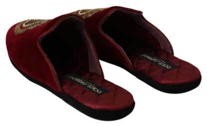 Dolce & Gabbana - Red Velvet Embroidered Slides