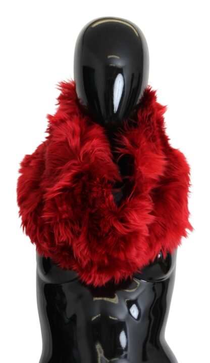 Dolce & Gabbana - Elegant Red Alpaca Fur Neck Wrap Scarf