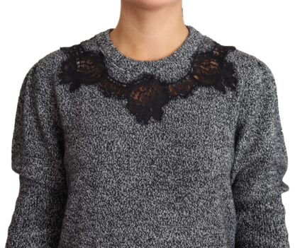 Dolce & Gabbana - Elegant Grey Cashmere Lace-Trim Sweater