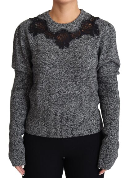 Dolce & Gabbana - Elegant Grey Cashmere Lace-Trim Sweater