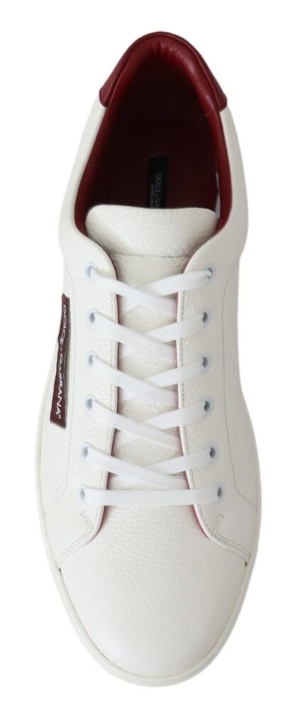 Dolce & Gabbana - Elegant Low-Top Leather Sneakers in White & Bordeaux