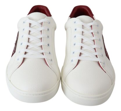 Dolce & Gabbana - Elegant Low-Top Leather Sneakers in White & Bordeaux