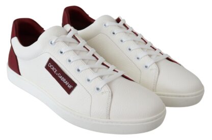 Dolce & Gabbana - Elegant Low-Top Leather Sneakers in White & Bordeaux