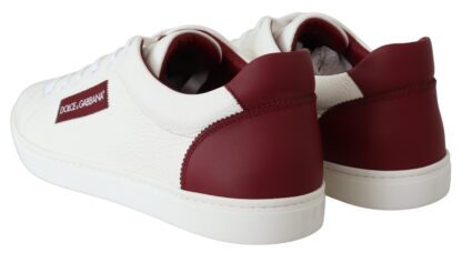 Dolce & Gabbana - Elegant Low-Top Leather Sneakers in White & Bordeaux