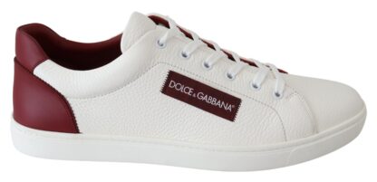 Dolce & Gabbana - Elegant Low-Top Leather Sneakers in White & Bordeaux