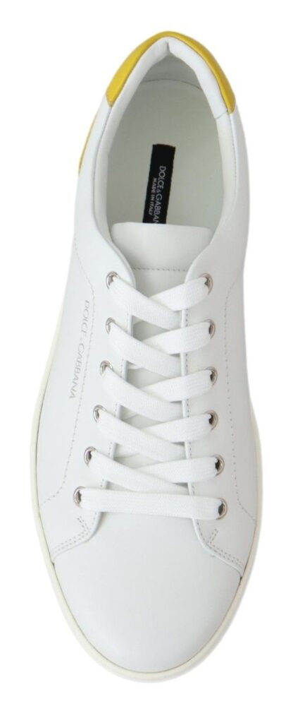 Dolce & Gabbana - Chic White & Yellow Leather Low-Top Sneakers