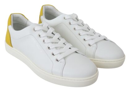 Dolce & Gabbana - Chic White & Yellow Leather Low-Top Sneakers