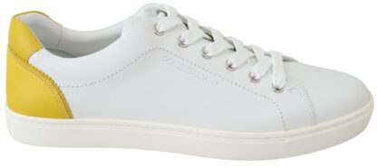 Dolce & Gabbana - Chic White & Yellow Leather Low-Top Sneakers