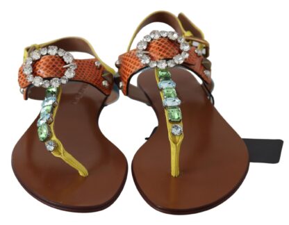 Dolce & Gabbana - Multicolor Crystal Embellished Flat Sandals