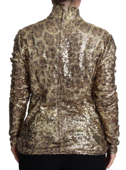 Dolce & Gabbana - Sequined Turtleneck Full Zip Sweater in Brown