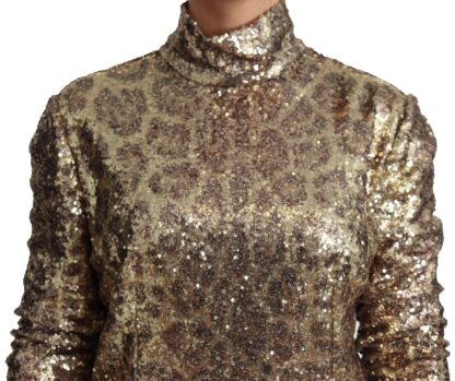 Dolce & Gabbana - Sequined Turtleneck Full Zip Sweater in Brown