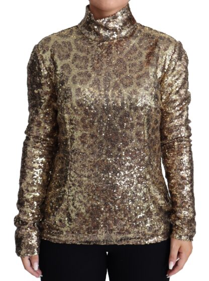 Dolce & Gabbana - Sequined Turtleneck Full Zip Sweater in Brown