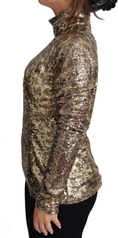 Dolce & Gabbana - Sequined Turtleneck Full Zip Sweater in Brown