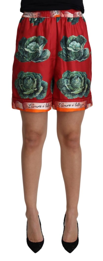 Dolce & Gabbana - Elegant High Waist Cabbage Print Silk Shorts