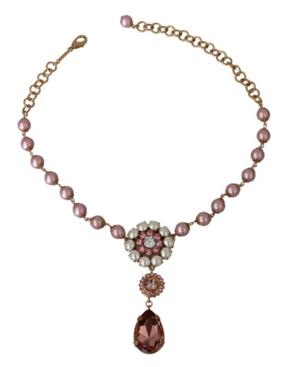 Dolce & Gabbana - Elegant Pink Pearl Crystal Necklace