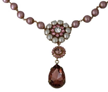 Dolce & Gabbana - Elegant Pink Pearl Crystal Necklace