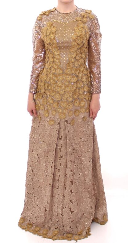 Lanre Da Silva Ajayi - Exquisite Gold Lace Maxi Dress with Crystals