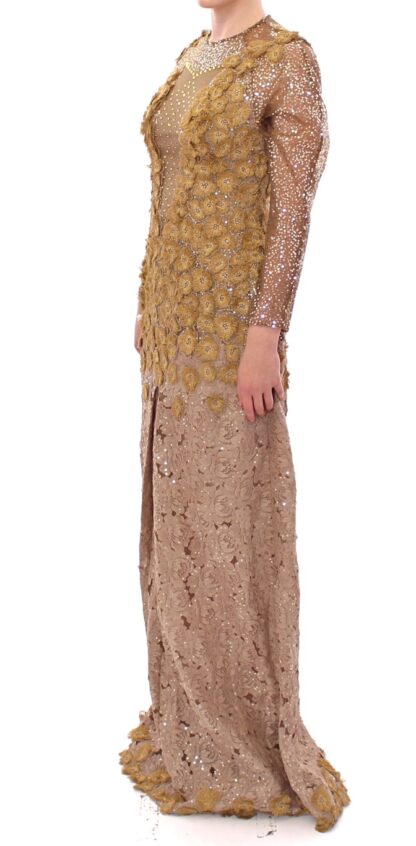 Lanre Da Silva Ajayi - Exquisite Gold Lace Maxi Dress with Crystals