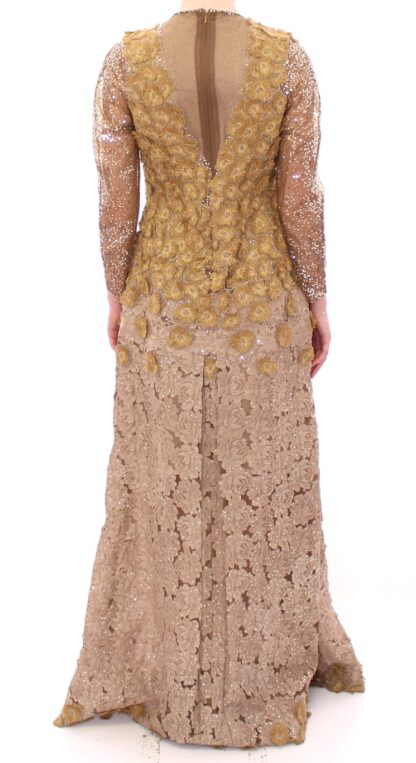 Lanre Da Silva Ajayi - Exquisite Gold Lace Maxi Dress with Crystals