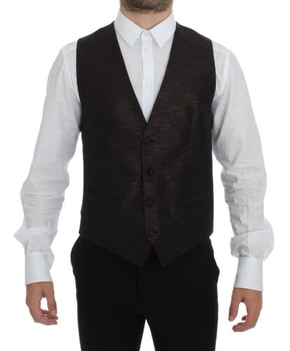 Dolce & Gabbana - Elegant Brown Black Wool Blend Dress Vest