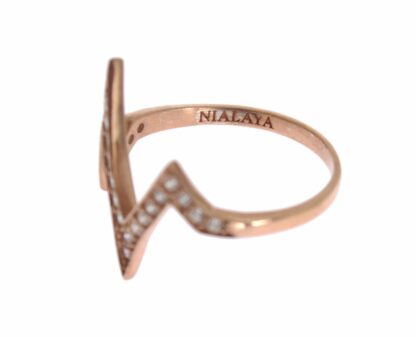 Nialaya - Elegant Pink Crystal Encrusted Silver Ring