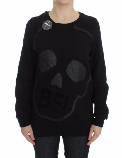 Exte - Chic Skull Motif Crew-Neck Cotton Sweater