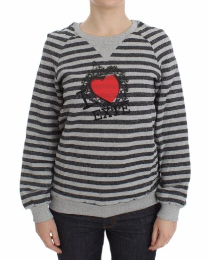 Exte - Chic Gray Striped Crew-Neck Sweater