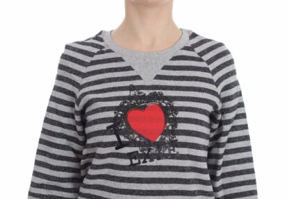 Exte - Chic Gray Striped Crew-Neck Sweater