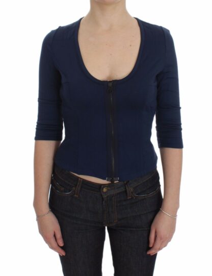 Exte - Chic Zippered Crew-Neck Blue Sweater