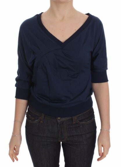 Exte - Elegant Deep V-Neck Sweater in Blue