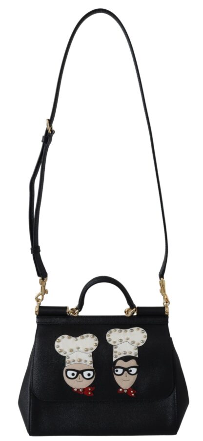 Dolce & Gabbana - Chic Black Leather Sicily Handbag with Angel Detail