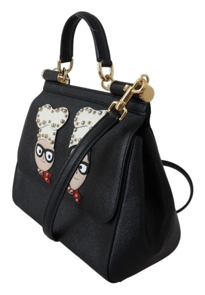 Dolce & Gabbana - Chic Black Leather Sicily Handbag with Angel Detail