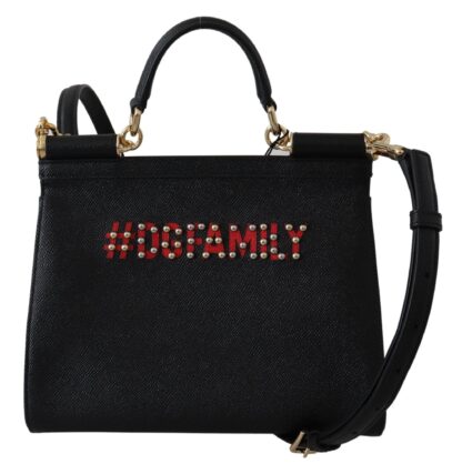 Dolce & Gabbana - Chic Black Leather Sicily Handbag with Angel Detail