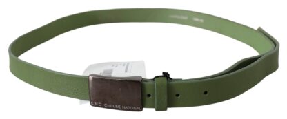 Costume National - Chic Green Leather Waist Belt with Silver Buckle