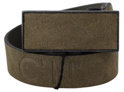 Costume National - Chic Army Green Velvet Buckle Leather Belt